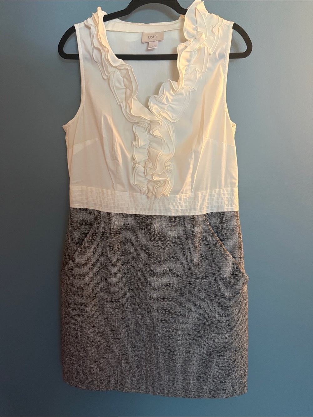 LOFT sleeveless sheath dress ruffles old money career sz 12